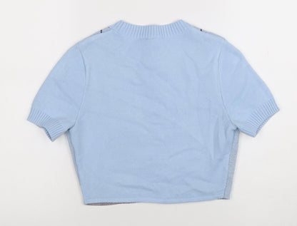 H&M Divided Women's Blue Argyle Cropped Knit Short Sleeve Top Size S