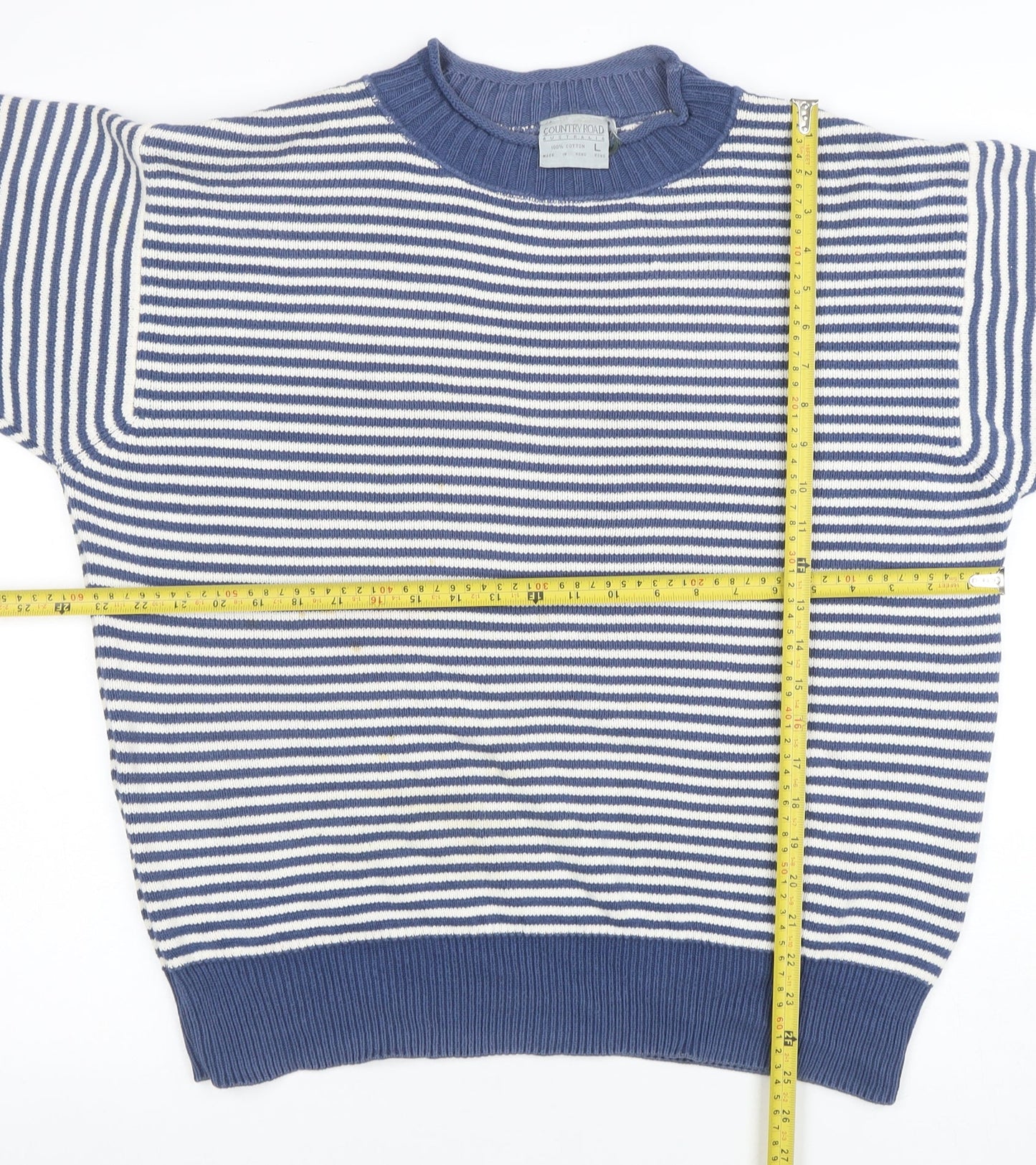 Country Road Women's Blue Striped Cotton Crew Neck Jumper L