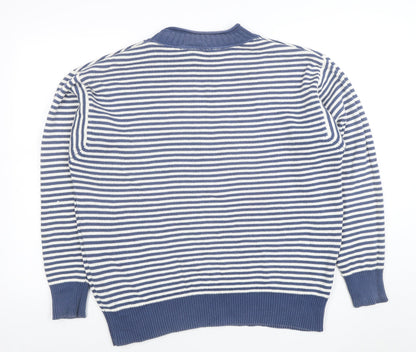 Country Road Women's Blue Striped Cotton Crew Neck Jumper L