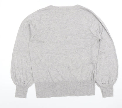 Next Womens Grey Knit Crew Neck Long Sleeve Top Size M
