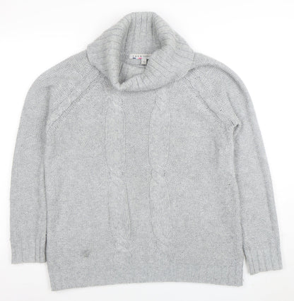 Crew Clothing Co. Womens Grey Roll Neck Cable-Knit Jumper Size 12