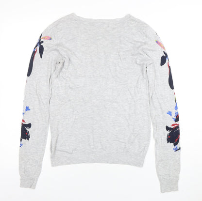 Next Women Grey Floral Knit Pullover Jumper Size 8
