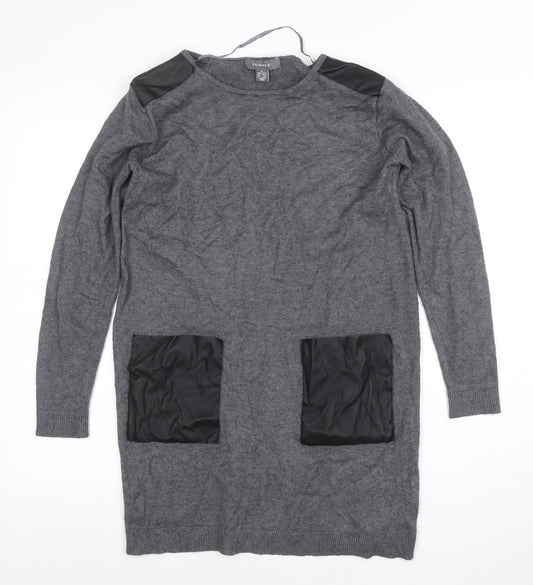 Primark Womens Grey Faux Leather Panel Tunic Jumper M