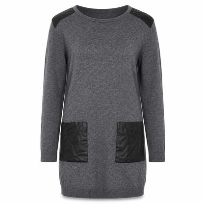 Primark Womens Grey Faux Leather Panel Tunic Jumper M