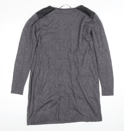 Primark Womens Grey Faux Leather Panel Tunic Jumper M