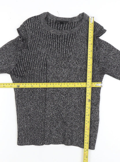 Topshop Women Grey Cold Shoulder Knit Pullover Jumper Size 8