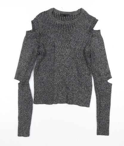 Topshop Women Grey Cold Shoulder Knit Pullover Jumper Size 8