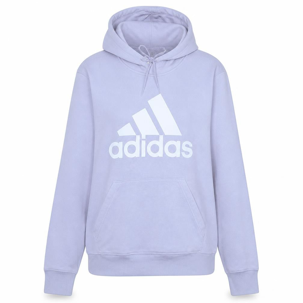 Front view of Adidas Women’s Lilac Pullover Hoodie, size S, Hooded Logo Casual Sweatshirt