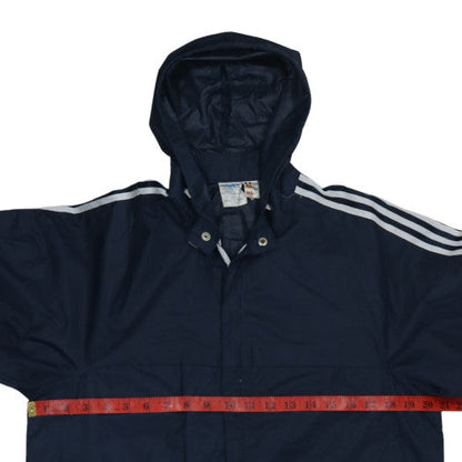 Adidas Men's Navy Hooded Windbreaker Jacket Size L Nylon 80s Retro Style