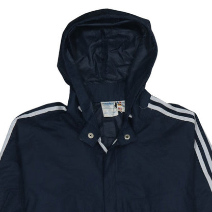 Adidas Men's Navy Hooded Windbreaker Jacket Size L Nylon 80s Retro Style