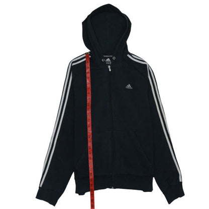 Close-up detail of Adidas Men's Black Full Zip Hoodie M Sports Fleece Sweatshirt