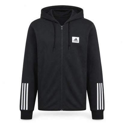 Front view of Adidas Men's Black XS Full Zip Hoodie with Logo Detail