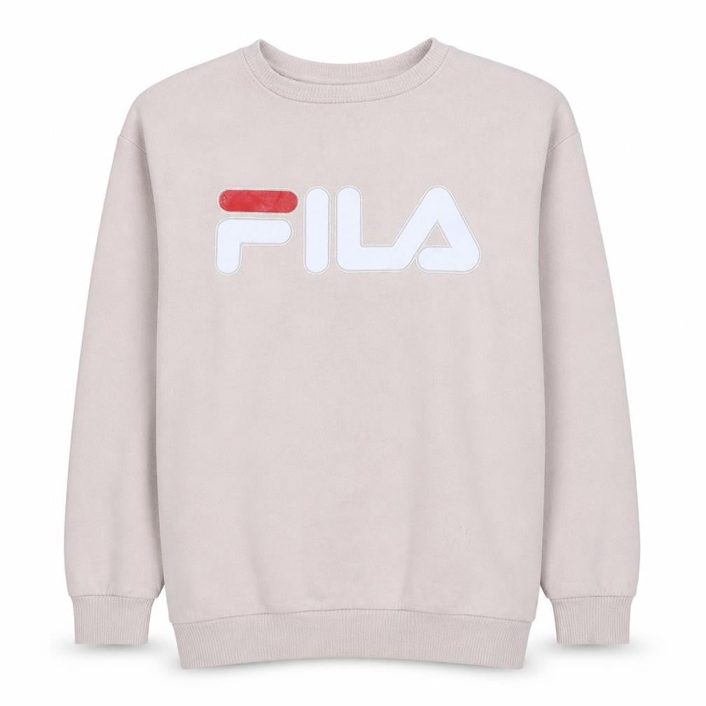 Fila Womens Beige Small Pullover Sweatshirt Classic Logo Cotton Blend
