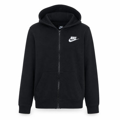 Front view of Nike boys’ black full zip hoodie l 147-158cm cozy fleece sweatshirt