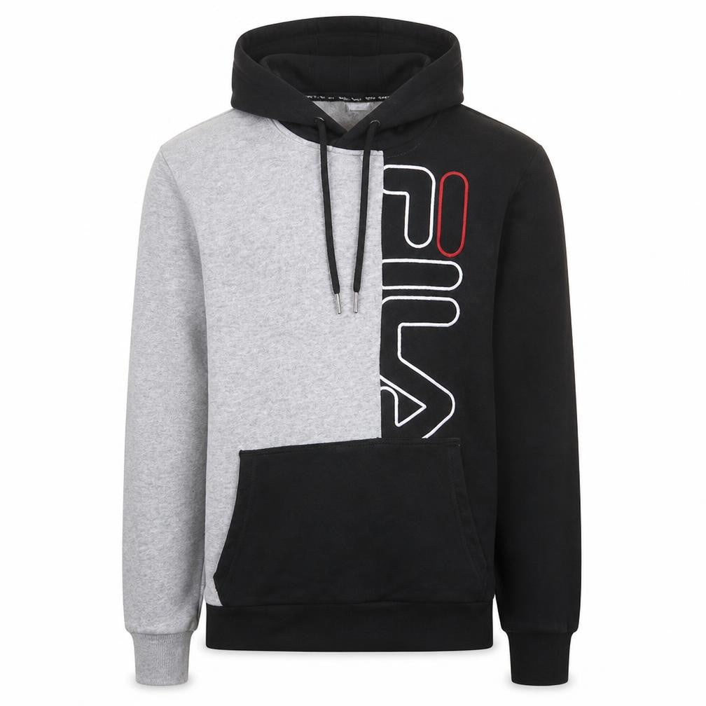 Fila Mens Grey Black Logo Pullover Hoodie XS Regular Fit