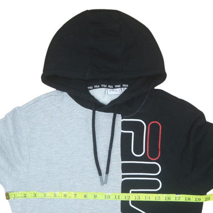 Fila Mens Grey Black Logo Pullover Hoodie XS Regular Fit
