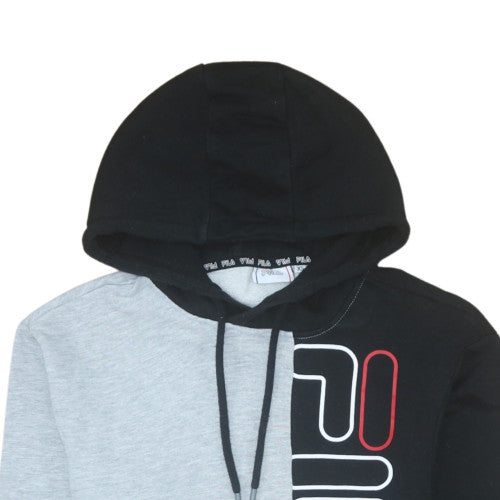 Fila Mens Grey Black Logo Pullover Hoodie XS Regular Fit
