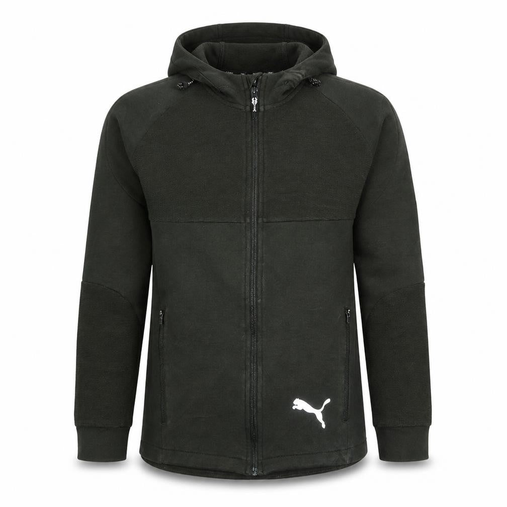 Front view of Puma Men's Green Full Zip Hoodie, size S, Sportswear