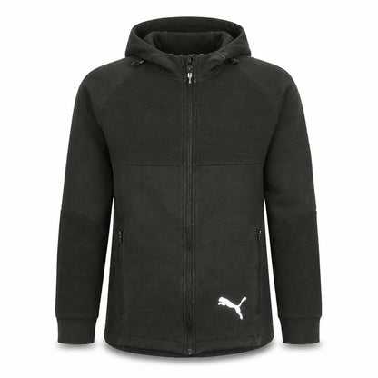 Front view of Puma Men's Green Full Zip Hoodie, size S, Sportswear