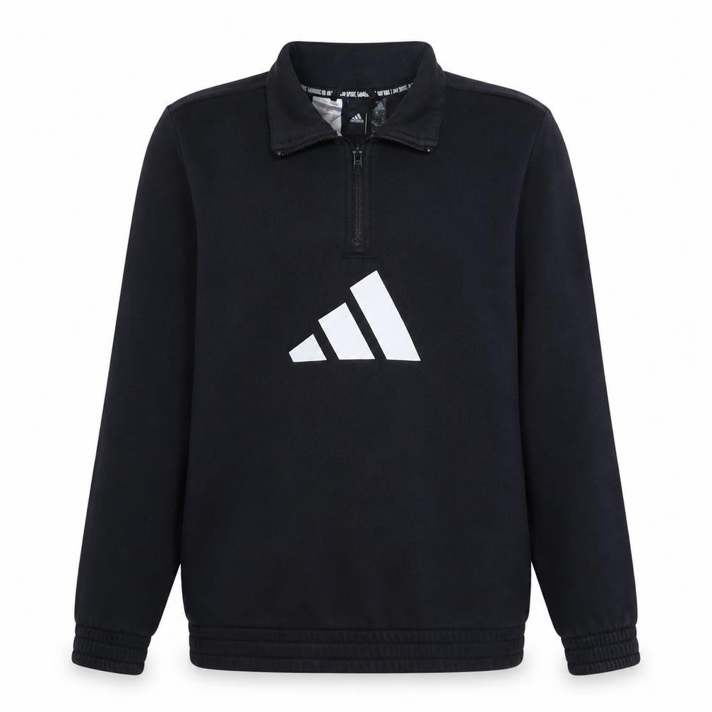 Front view of Adidas boys’ black 13-14 years 1/4 zip fleece sweatshirt