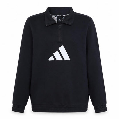 Front view of Adidas boys’ black 13-14 years 1/4 zip fleece sweatshirt
