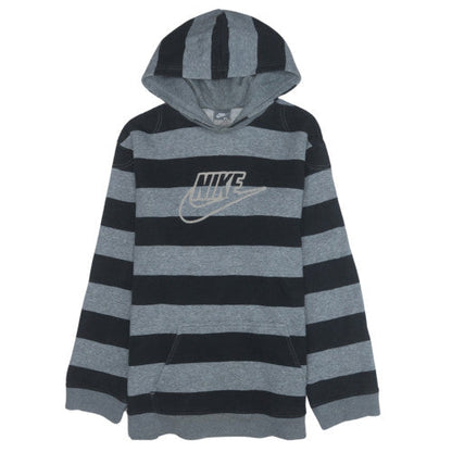 Nike Boys Grey Black Striped Pullover Hoodie XL 13-15 Years Cotton Blend