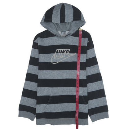 Nike Boys Grey Black Striped Pullover Hoodie XL 13-15 Years Cotton Blend