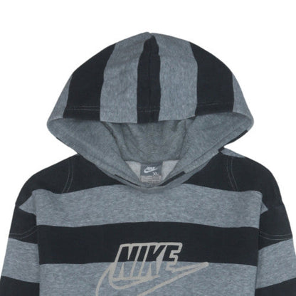 Nike Boys Grey Black Striped Pullover Hoodie XL 13-15 Years Cotton Blend