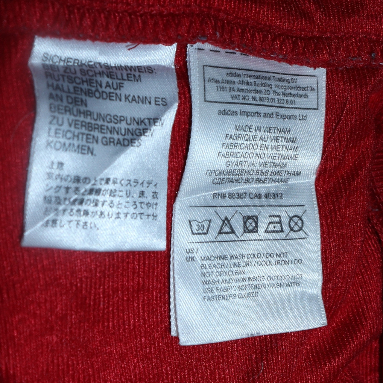 Mens UK Size M adidas Red Full Zip Sweatshirt