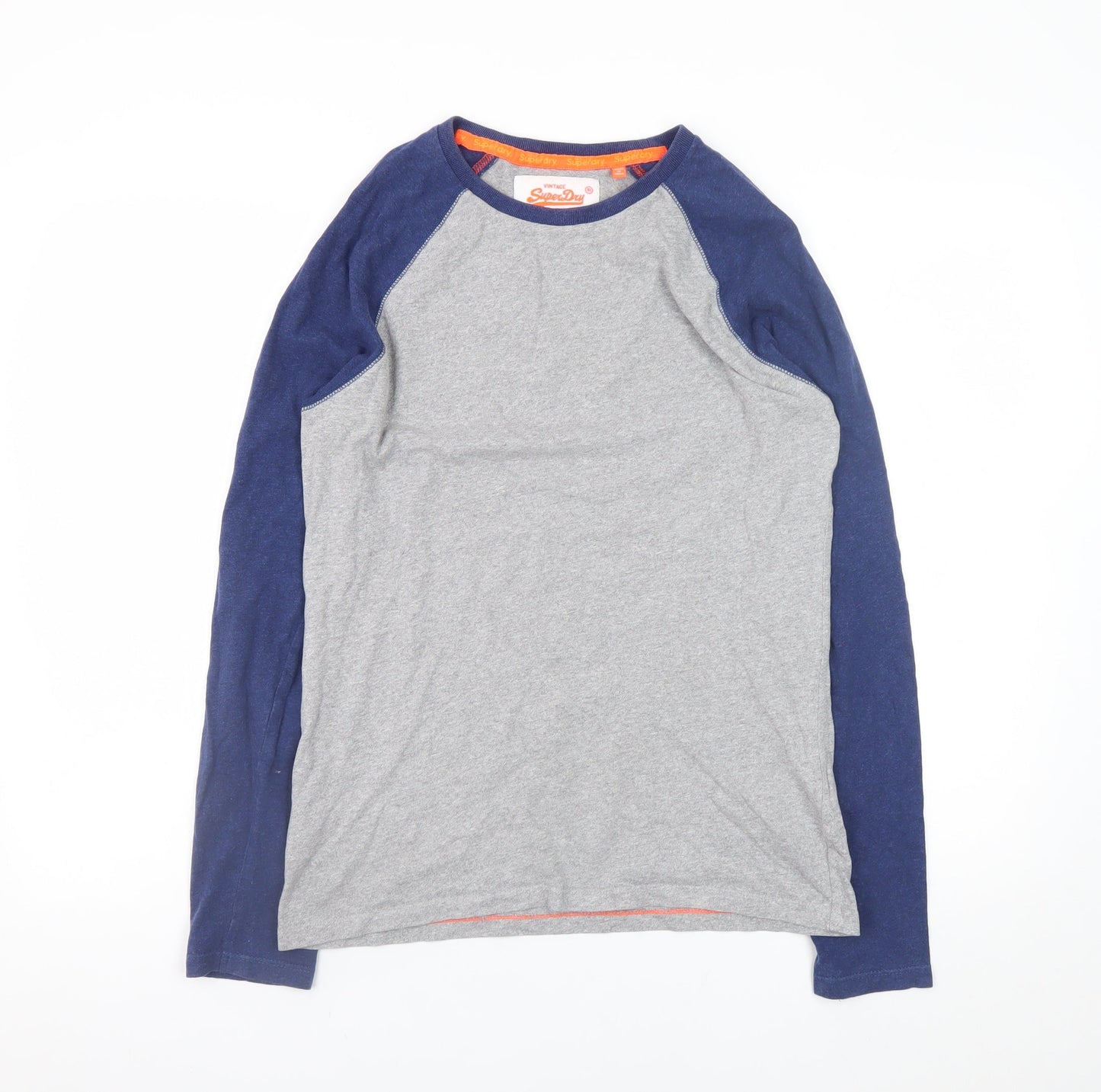Superdry Men's Grey Blue Long Sleeve Crew Neck T-Shirt Size S