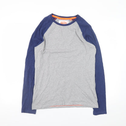 Superdry Men's Grey Blue Long Sleeve Crew Neck T-Shirt Size S