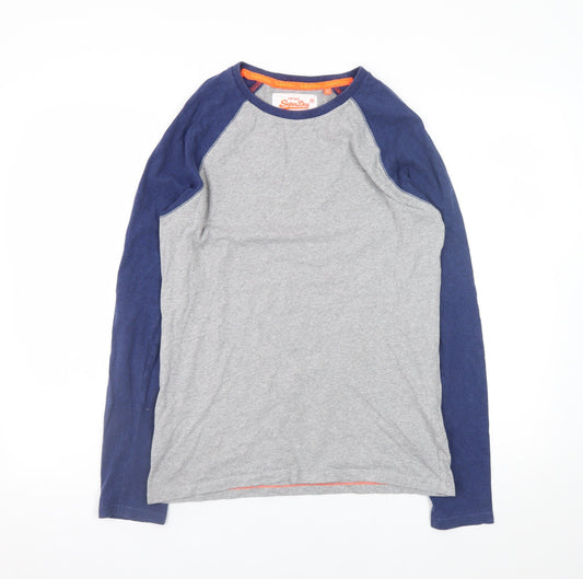 Superdry Men's Grey Blue Long Sleeve Crew Neck T-Shirt Size S