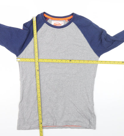 Superdry Men's Grey Blue Long Sleeve Crew Neck T-Shirt Size S