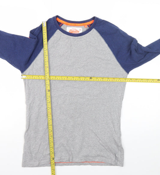 Superdry Men's Grey Blue Long Sleeve Crew Neck T-Shirt Size S