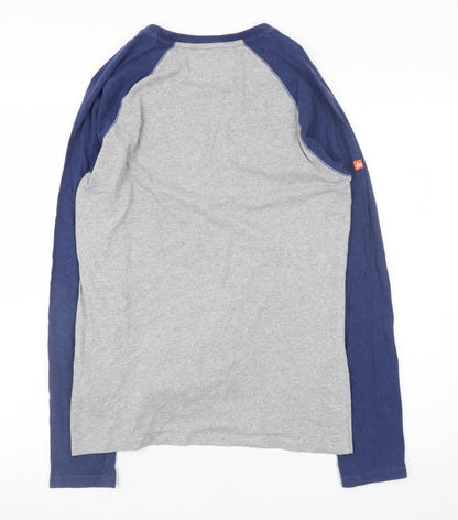 Superdry Men's Grey Blue Long Sleeve Crew Neck T-Shirt Size S