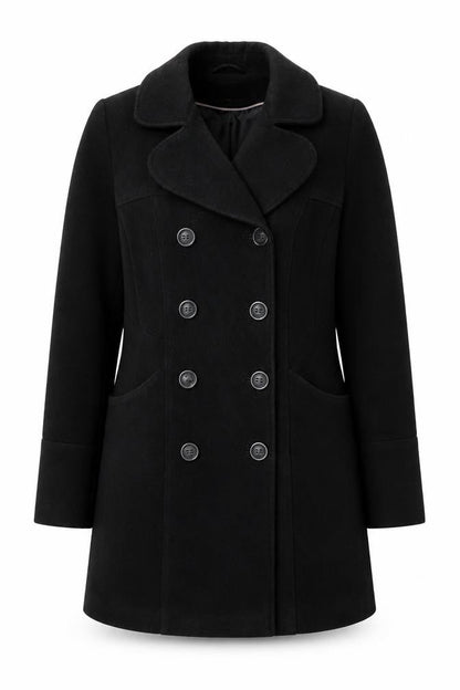 BHS Womens Black Wool Look Pea Coat Size 10 Double Breasted Classic Style