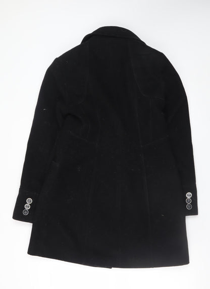 BHS Womens Black Wool Look Pea Coat Size 10 Double Breasted Classic Style
