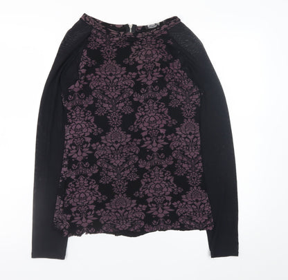Sigeag Womens Black Purple Floral Long Sleeve Zip Blouse Size L