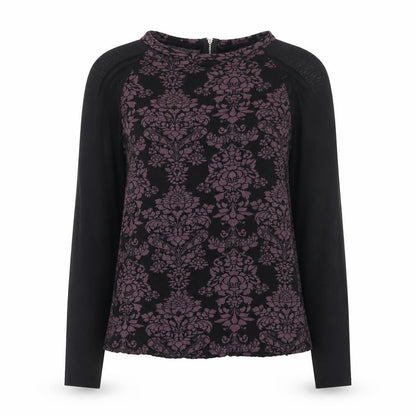 Sigeag Womens Black Purple Floral Long Sleeve Zip Blouse Size L