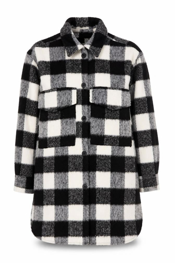 H&M Women's Black & White Checked Wool Blend Shacket Coat M
