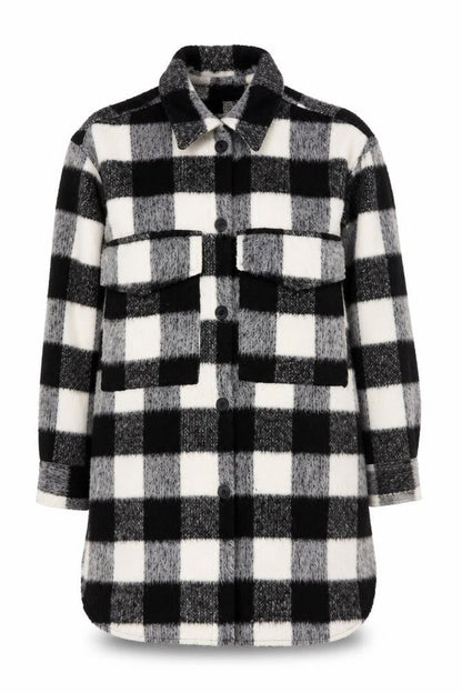 H&M Women's Black & White Checked Wool Blend Shacket Coat M