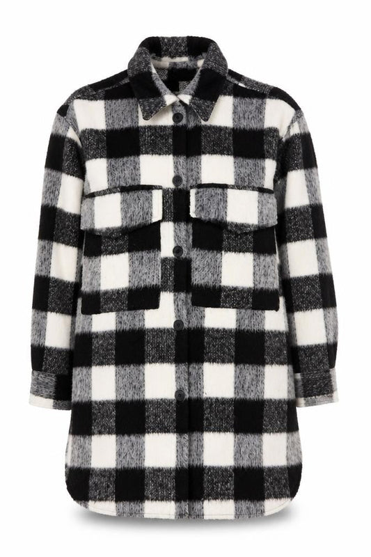 H&M Women's Black & White Checked Wool Blend Shacket Coat M