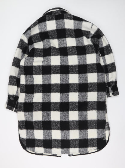 H&M Women's Black & White Checked Wool Blend Shacket Coat M