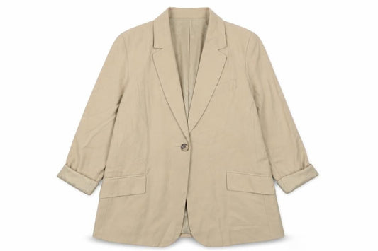 Primark Womens Beige Regular Fit Viscose Blazer Size 10