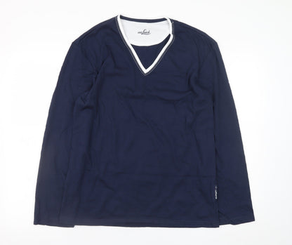 Van Laack Men's Blue V-Neck Long Sleeve Cotton Blend T-Shirt M