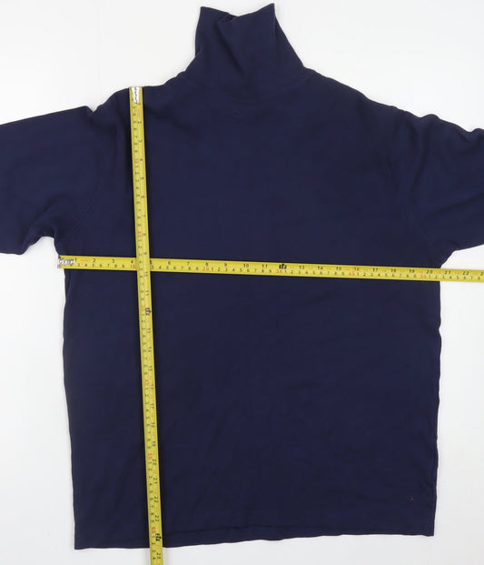 James Pringle Men's Blue Cotton Roll Neck Long Sleeve T-Shirt Size M