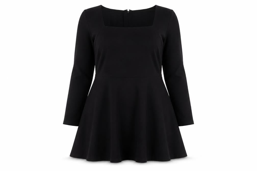 Front view of ASOS Women Black, size 14, Skater Dress Long Sleeve Square Neck