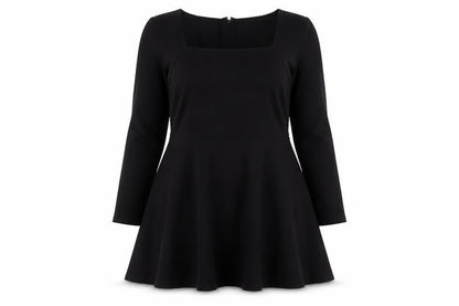 Front view of ASOS Women Black, size 14, Skater Dress Long Sleeve Square Neck
