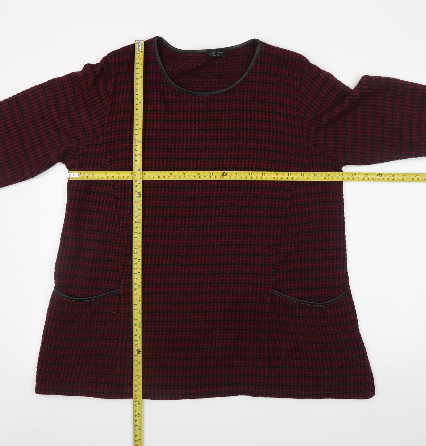 Luca Vanucci Women Red Knit Tunic Blouse Size L Long Sleeve