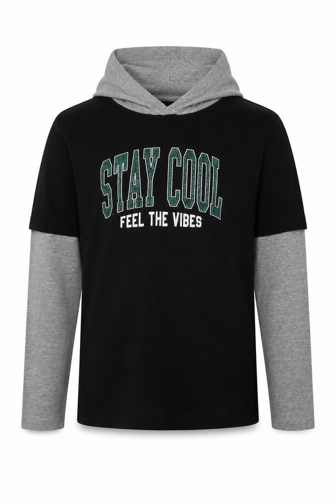 Threadbare Boys Black & Grey Hoodie 11-12 Years Pullover Stay Cool Graphic